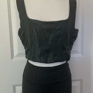 NWT Black Vegan Leather Bikercore Rock N Roll Corset Cropped Tank Emery Park